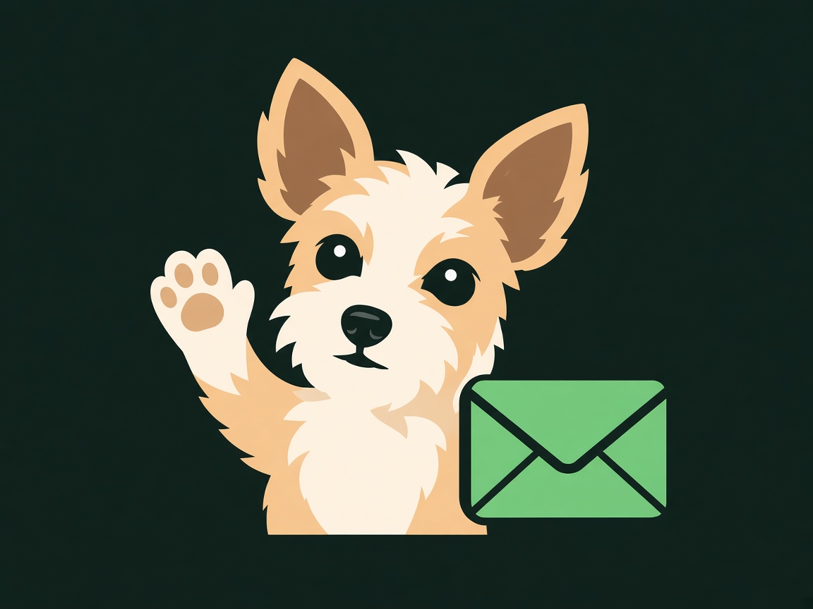 Mikita waving next to a green envelope